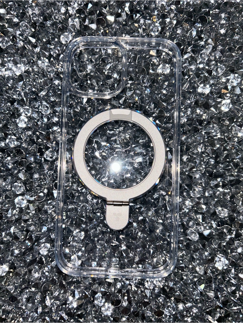 iPhone 15 Clear Phone Case with Silver Ring Stand